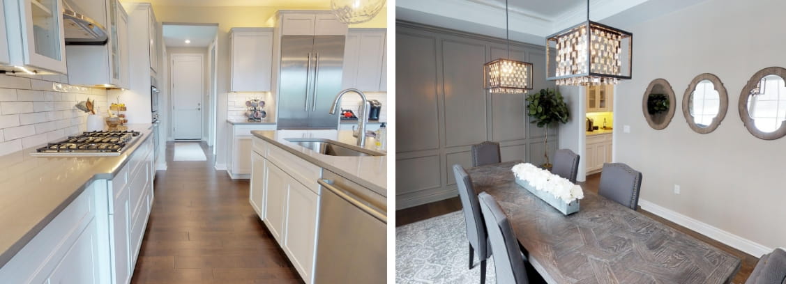 Kitchen and dining room in a newly-built custom home